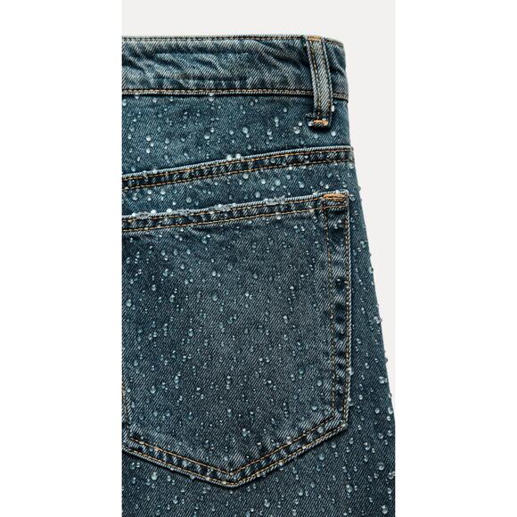 Nwt- Zara OVERSIZE TRF RELAXED TAPERED RHINESTONE JEANS WITH A HIGH WAIS… - Picture 7 of 7